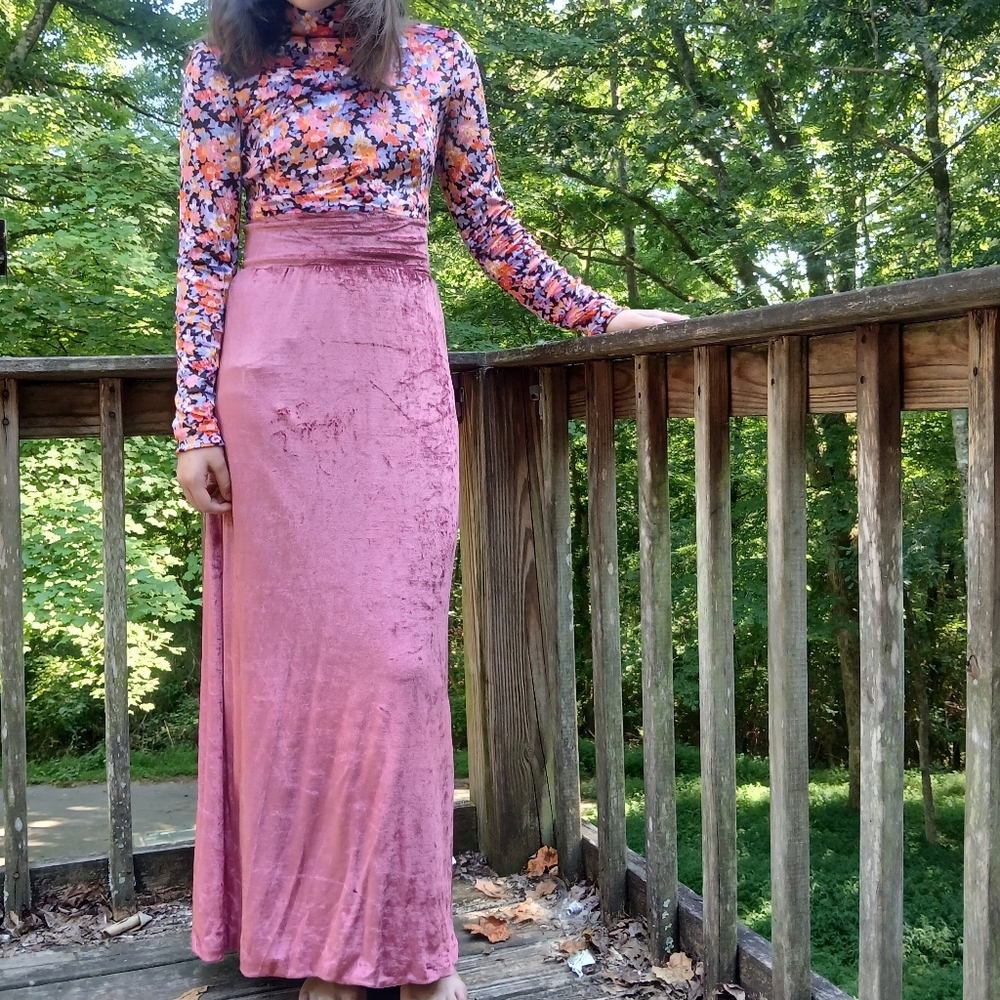 Custom vintage floral velvet maxi dress